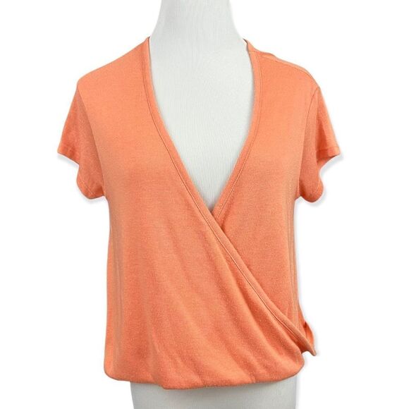 Free People We The Free Hoffman Crossover Faux Wrap Light Knit Top Melon XS NWT - Picture 2 of 9